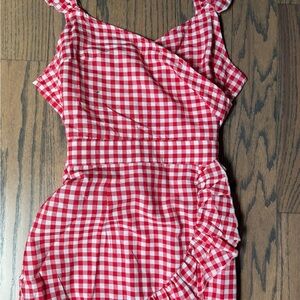 SHEIN Red and White Gingham Ruffle Sundress